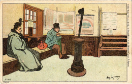 PC ARTIST SIGNED, LYNEY, TRAIN STATION WAITING ROOM, Vintage Postcard (b51132) - Lynen, Amédée-Ernest