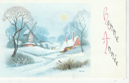 1187 -  MIGNONETTE BONNE ANNEE . SIGNEE G.D. MOULIN MAISON OISEAU PAYSAGE ENNEIGE . MD PARIS 364 .   SCAN - Alcools