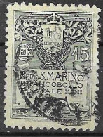 SAN MARINO - 1911 - STEMMA C 15 FORMATO LARGO -  USATO (YVERT 49 - MICHEL 48 II  SS 50) - Usati