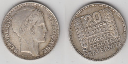 20 FRS 1933 - RAMEAUX COURTS - TURIN - ARGENT - 20 Francs