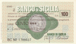 MINIASSEGNO BANCO DI SICILIA CONFESERCENTI FIRENZE L.100 FDS (YM1024 - [10] Assegni E Miniassegni