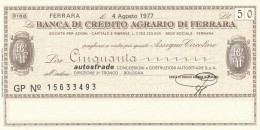 MINIASSEGNO BANCA CREDITO AGRARIO FERRARA AUTOSTRADE L.50 QFDS (YM692 - [10] Assegni E Miniassegni