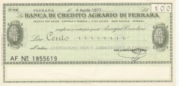 MINIASSEGNO BANCA CREDITO AGRARIO FERRARA ASS COMM FERRARA L.100 QFDS (YM686 - [10] Assegni E Miniassegni