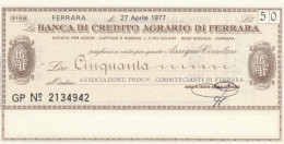 MINIASSEGNO BANCA CREDITO AGRARIO FERRARA ASS COMM FERRARA L.50 FDS (YM966 - [10] Assegni E Miniassegni