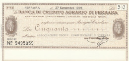 MINIASSEGNO BANCA CREDITO AGRARIO FERRARA ASS COMM FERRARA L.50 FDS (YM962 - [10] Assegni E Miniassegni