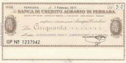 MINIASSEGNO BANCA CREDITO AGRARIO FERRARA ASS COMM FERRARA L.50 FDS (YM958 - [10] Assegni E Miniassegni