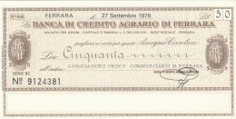 MINIASSEGNO BANCA CREDITO AGRARIO FERRARA ASS COMM FERRARA L.50 FDS (YM961 - [10] Assegni E Miniassegni