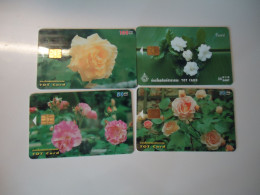 THAILAND SET 4 USED CARDS  FLOWERS POSES - Flores
