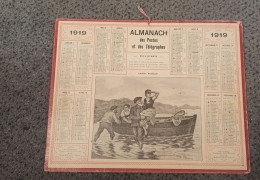 CALENDRIER 1919 POSTES PTT Maine Et Loire 49 - Illustration Galant Passeur - PECHEUR - OBERTHUR Rennes - Tamaño Grande : 1901-20