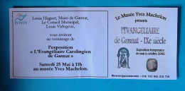 JC, Invitation, Exposition L'EVANGELIAIRE CAROLINGIEN DE GANNAT, 2002, Frais Fr 1.75 E - Ohne Zuordnung