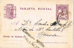 53119. Entero Postal Reyes Catolicos PALENCIA 1938. Guerra Civul, CENSURA Militar Palencia, Num 81 - 1931-....