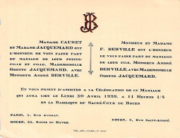 VIEUX PAPIERS FAIRE PART MARIAGE SEINE MARITIME ROUEN JACQUEMARD BERVILLE 1928 - Huwelijksaankondigingen