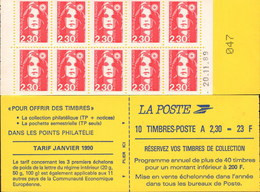 CARNET 2629-C 1 Marianne De Briat "RESERVEZ VOS TIMBRES DE COLLECTION" Daté 24.08.90 Parfait état Bas Prix TRES RARE - Modernes : 1959-...