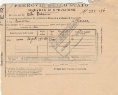 RICEVUTA SPEDIZIONE TRENO PICCOLA VELOCITA' TIMBRO S.GIOVANNI VALDARNO (XF349 - Europa