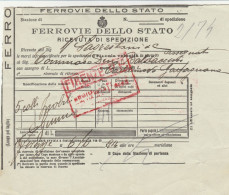 RICEVUTA SPEDIZIONE TRENO 1914 PICCOLA VELOCITA FIRENZE (XF341 - Europe