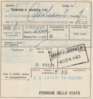 BIGLIETTO TRENO TORINO PORTA NUOVA 1963 (XF302 - Europe