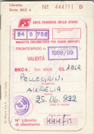 LIBRETTO FERROVIE BIGLIETTO CHILOMETRICO VIAGGI GRATUITI 1988-9 (XF144 - Europa