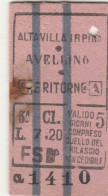 BIGLIETTO FERROVIE EDMONDSON ALTAVILLA IRPINA AVELLINO ANNI 40 (XF922 - Europa