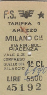 BIGLIETTO FERROVIE EDMONDSON AREZZI MILANO 1 CL (XF885 - Europa