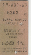 BIGLIETTO FERROVIE EDMONDSON SUPLL RAPIDO NAPOLI BOLOGNA 1967 (XF845 - Europa