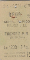 BIGLIETTO FERROVIE EDMONDSON SUPPL RAPIDO MILANO FIRENZE 1963  (XF830 - Europa