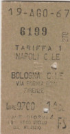 BIGLIETTO FERROVIE EDMONDSON NAPOLI BOLOGNA 1 CL L.9700 1967 (XF826 - Europa