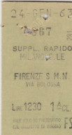 BIGLIETTO FERROVIE EDMONDSON SUPPL RAPIDO MILANO FIRENZE 1963  (XF803 - Europa