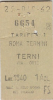 BIGLIETTO FERROVIE EDMONDSON ROMA TERNI 1962 (XF795 - Europa