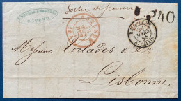 LETTRE 1855 Sans Timbre D'OSTENDE Pour LISBONNE / PORTUGAL + Càd Entrée " BELG.-LILLE / A.CALAIS C " + Taxe 240 RRR - Ambulants