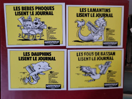 Lot De 6 Cartes Greenpeace  Dauphins , Phoques , Tortues, Rorqual , Lamantins - Satiriques