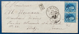 LETTRE Medaillon N°15 Paire Obl GC 324 De ST HUBERT + Càd Entrée Noire !! " BELG.AMB. FORBACH B  " Pour METZ - Ambulantes