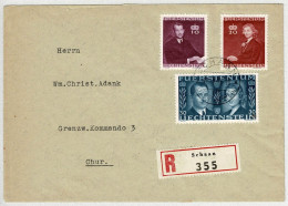 Liechtenstein 1943, Brief Einschreiben Schaan - Chur, Hochzeitsmarken - Storia Postale