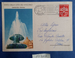 INTERO POSTALE L.35 VIAGGIATO - 1952 - VATICANO (MY467 - Enteros Postales