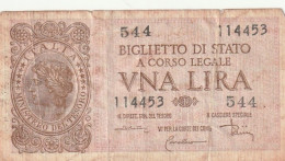 BANCONOTA ITALIA BIGLIETTO STATO 1 VF  (B_289 - Italië – 1 Lira