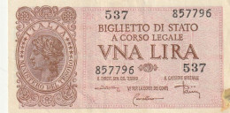 BANCONOTA ITALIA BIGLIETTO STATO 1 VF  (B_284 - Italië – 1 Lira