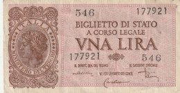 BANCONOTA ITALIA BIGLIETTO STATO 1 VF  (B_290 - Italië – 1 Lira