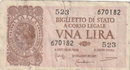 BANCONOTA ITALIA BIGLIETTO STATO 1 VF  (B_287 - Italia – 1 Lira