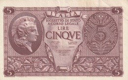 BANCONOTA ITALIA BIGLIETTO STATO 5 AUNC  (B_234 - Italia – 5 Lire