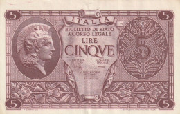 BANCONOTA ITALIA BIGLIETTO STATO 5 AUNC  (B_233 - Italia – 5 Lire