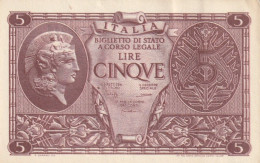 BANCONOTA ITALIA BIGLIETTO STATO 5 AUNC  (B_230 - Italië– 5 Lire