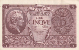 BANCONOTA ITALIA BIGLIETTO STATO 5 AUNC  (B_232 - Italië– 5 Lire