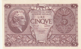 BANCONOTA ITALIA BIGLIETTO STATO 5 AUNC  (B_228 - Italië– 5 Lire