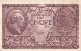 BANCONOTA ITALIA BIGLIETTO STATO 5 AUNC  (B_229 - Italia – 5 Lire