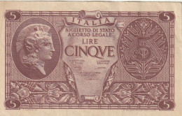 BANCONOTA ITALIA BIGLIETTO STATO 5 AUNC  (B_223 - Italië– 5 Lire