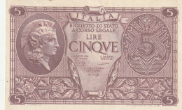 BANCONOTA ITALIA BIGLIETTO STATO 5 UNC  (B_220 - Italia – 5 Lire