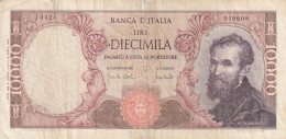 BANCONOTA L.10000 MICHELANGELO 1970 NASTRO ADESIVO AL VERSO F  (B_34 - 10000 Liras