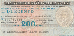 MINIASSEGNO  200 LIRE BANCA S.PAOLO BS - ASS COMM BS CIRCOLATO (BN407 - [10] Assegni E Miniassegni