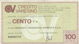 MINIASSEGNO  100 LIRE CREDITO VARESINO-LA CENTRALE CIRCOLATO (BN397 - [10] Assegni E Miniassegni