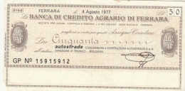 MINIASSEGNO  50 LIRE BANCA CREDITO FE - AUTOSTRADE CIRCOLATO (BN395 - [10] Assegni E Miniassegni