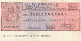 MINIASSEGNO  100 LIRE IST BANCARIO S.PAOLO TO -ASS COMM TO CIRCOLATO (BN393 - [10] Assegni E Miniassegni